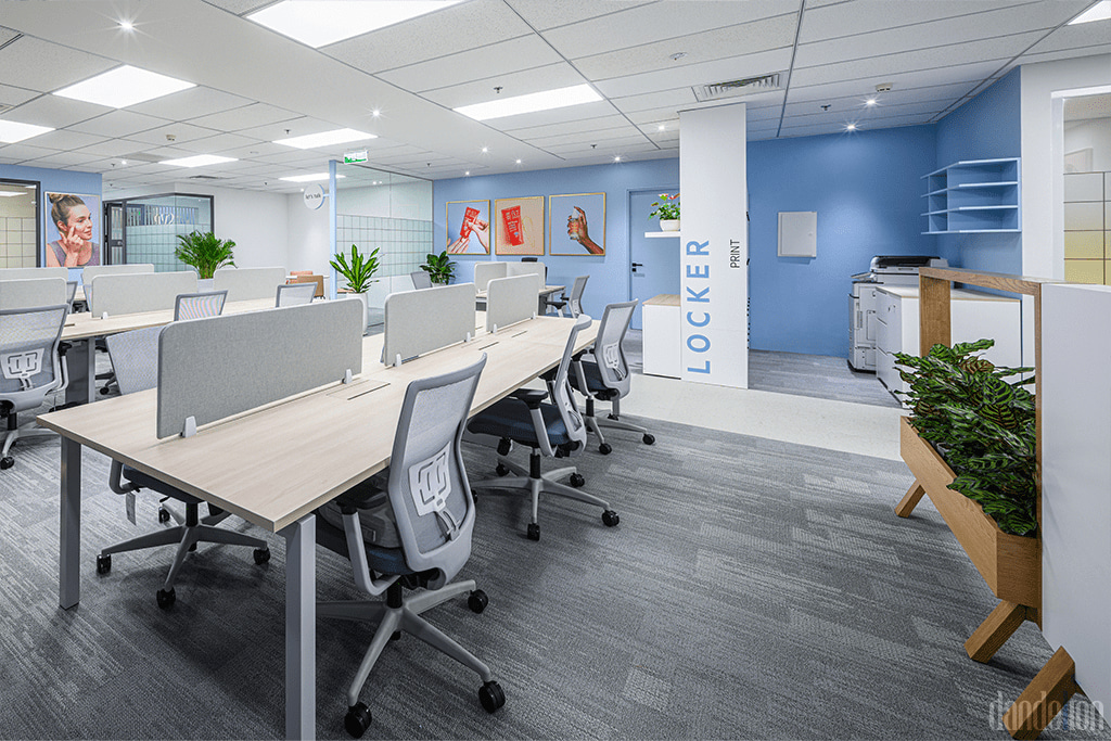 Inspiring working area with bright color design and harmonious lighting